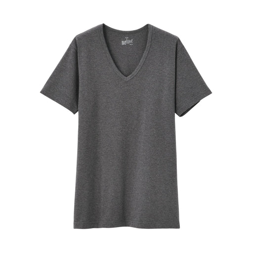 Men's Heat Generating Cotton V-Neck Short Sleeve T-Shirt Charcoal Gray MUJI