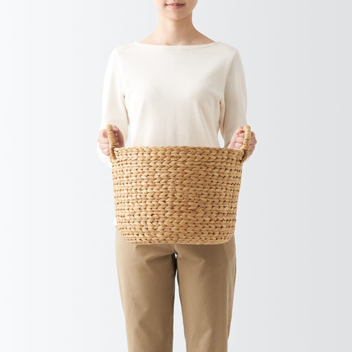 #wk 49 - Water Hyacinth Basket with Handles - Round - Small Dia. 14.6 x H10.2" MUJI