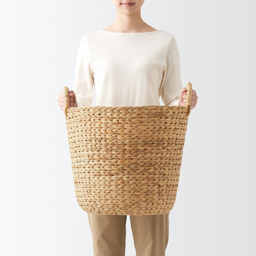 #wk 49 - Water Hyacinth Basket with Handles - Round - Large Dia. 17.7 x H15.7" MUJI