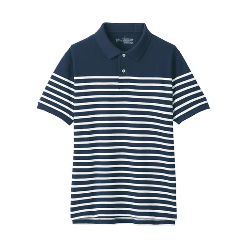 Men's Washed Pique Striped Polo Shirt Dark Navy Stripe MUJI