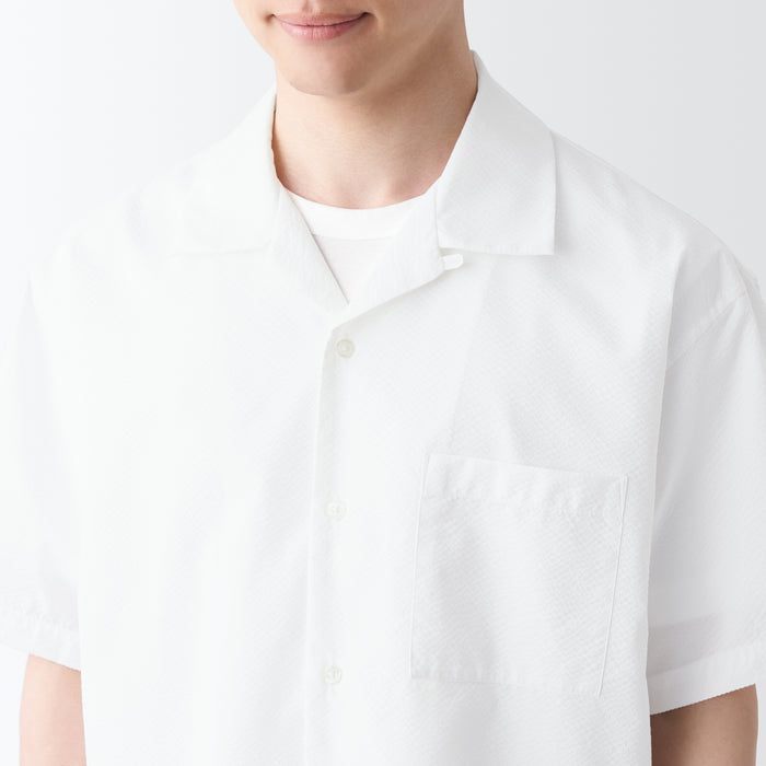 Men's Seersucker Open Collar Short Sleeve Shirt | MUJI USA