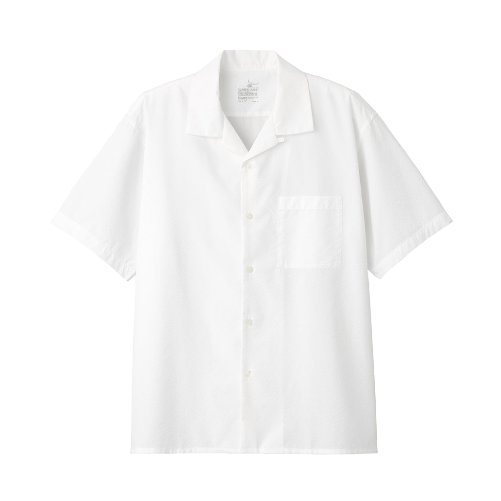 Men's Seersucker Open Collar Short Sleeve Shirt | MUJI USA