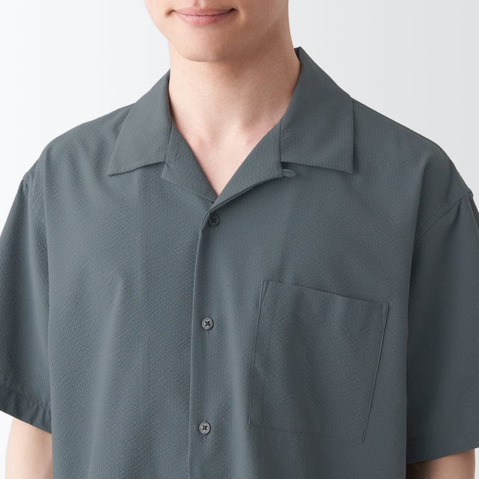 Men's Seersucker Open Collar Short Sleeve Shirt