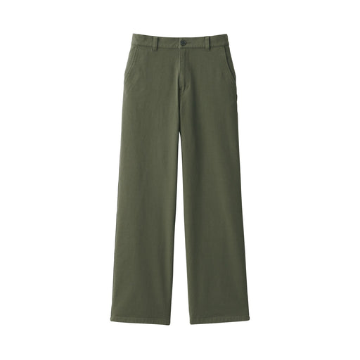 Women's 4-Way Stretch Chino Wide Straight Pants (L 32inch / 80cm) Dark Green MUJI