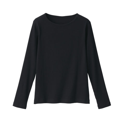 Women's Stretch Ribbed Crew Neck Long Sleeve T-Shirt Black MUJI