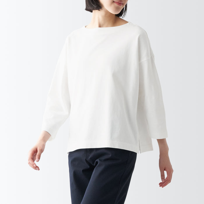 Women's Heavyweight Boat Neck 3/4 Sleeve T-Shirt | MUJI USA