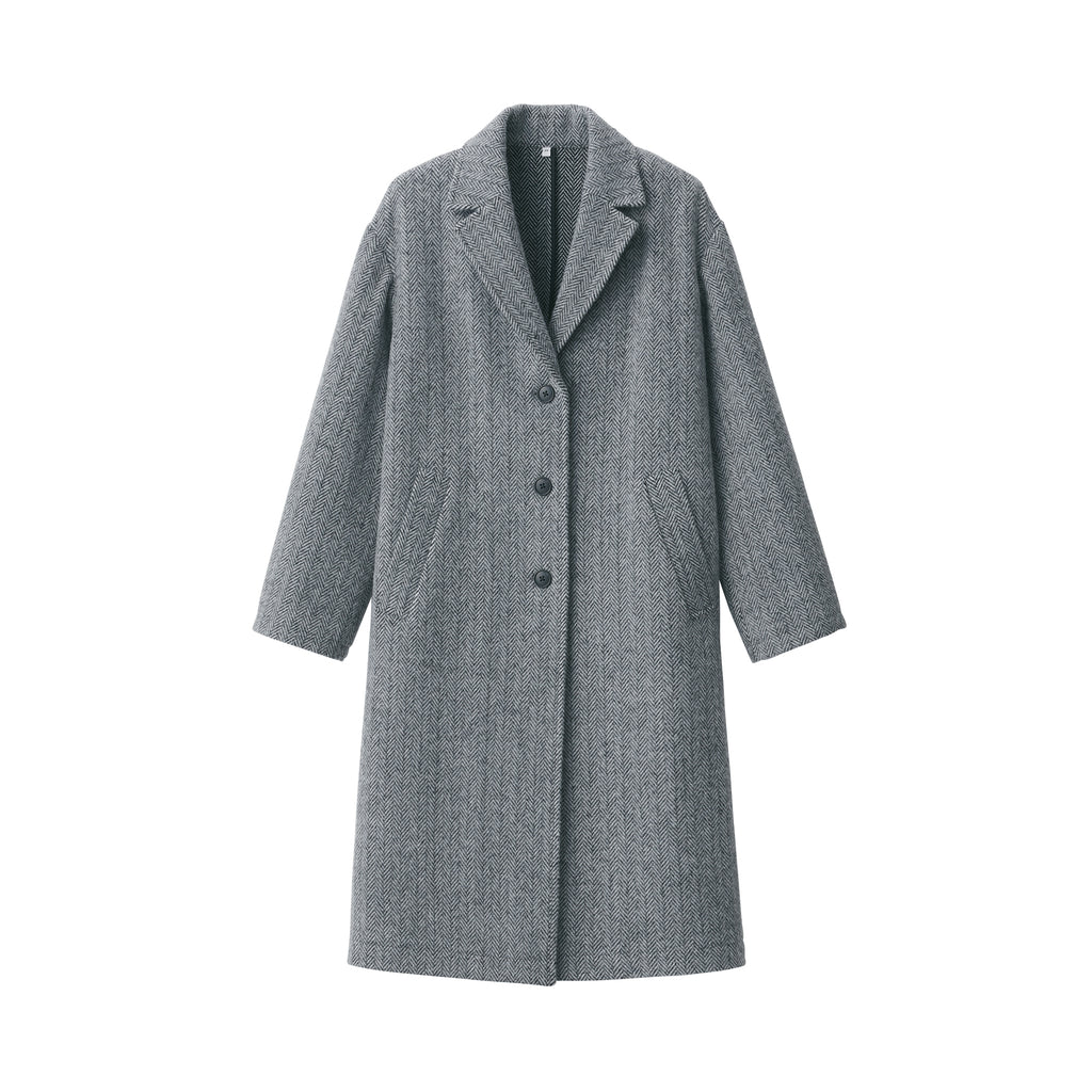 Women's Recycled Wool Blend Chester Coat - Gray Pattern | MUJI