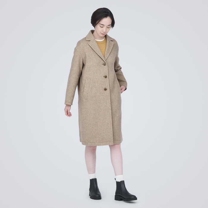 Women's Recycled Wool Blend Chester Coat - Light Beige | MUJI USA