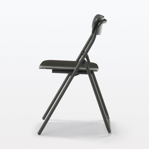 #wk 49 -imported- Steel Pipe Folding Chair with Wooden Seat - Dark Grey MUJI