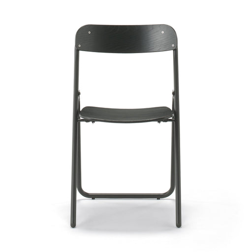 #wk 49 -imported- Steel Pipe Folding Chair with Wooden Seat - Dark Grey MUJI