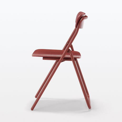 #wk 49 -imported- Steel Pipe Folding Chair with Wooden Seat - Burgundy MUJI