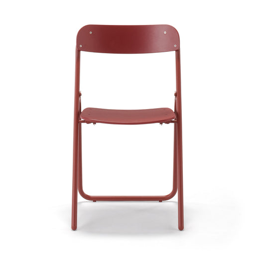 #wk 49 -imported- Steel Pipe Folding Chair with Wooden Seat - Burgundy MUJI