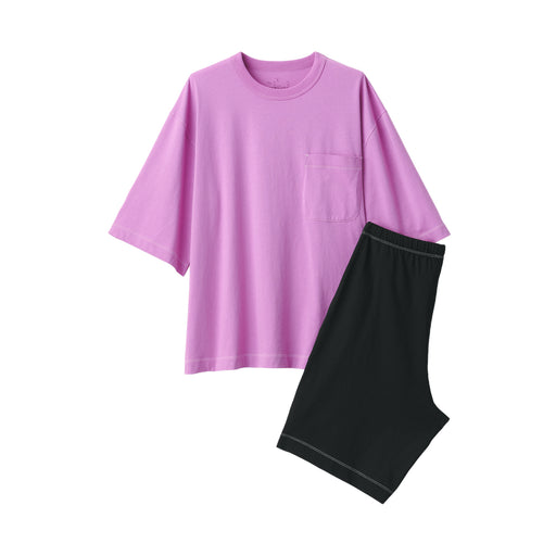 Men's Moisture-Wicking Cotton Short Sleeve Loungewear Set Pink MUJI