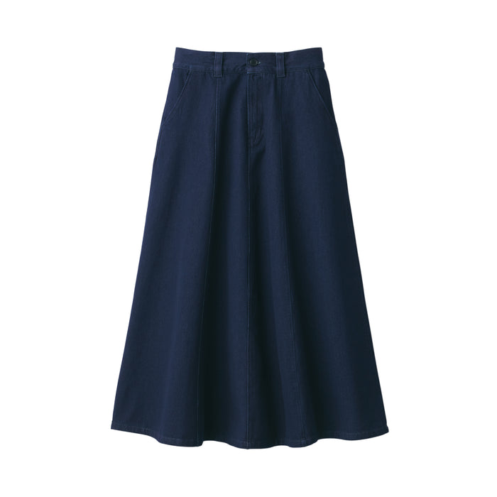 Women's Kapok Blend Denim Flare Maxi Skirt, Sustainable Fashion