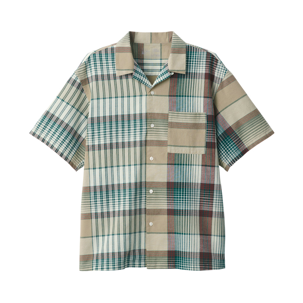 Men's Madras Check Open Collar Short Sleeve Shirt | MUJI USA