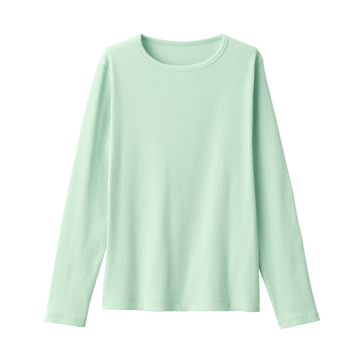 Women's Stretch Ribbed Crew Neck Long Sleeve T-Shirt Pale Green MUJI