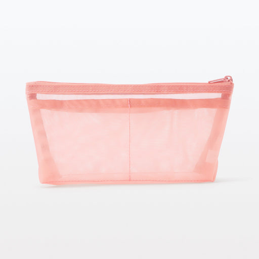 Nylon Mesh Pen Case with Gusset Tall - Pink MUJI