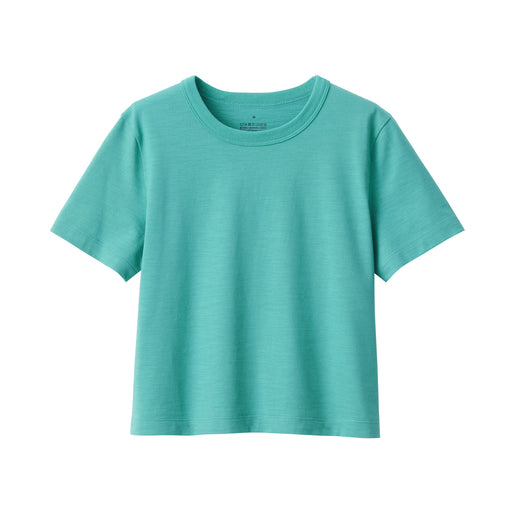 Women's Slub Yarn Short Length Short Sleeve T-Shirt Light Green MUJI