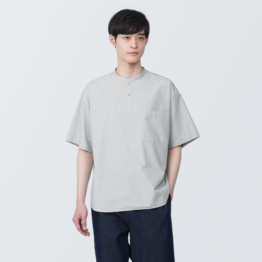 #WK24 (KAT) - Men's Cool Touch Henry Neck Short Sleeve Woven Patterned T-Shirt AC1W624S MUJI