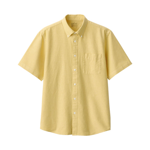 #WK24 - Men's Washed Oxford Button Down Short Sleeve Shirt ACC6024S Yellow MUJI