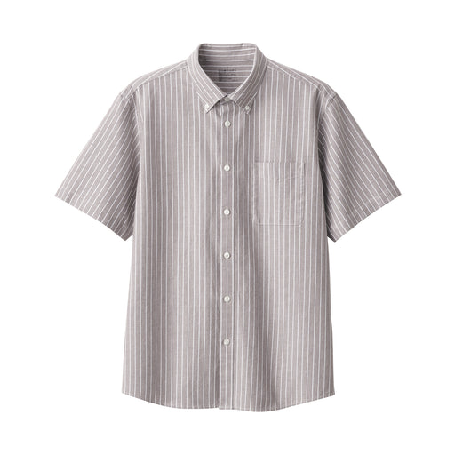 #WK24 - Men's Washed Oxford Button Down Short Sleeve Striped Shirt ACC6024S Brown Stripe MUJI