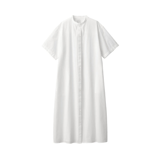 Women's Cool Touch Broadcloth Stand Collar Short Sleeve Dress White MUJI