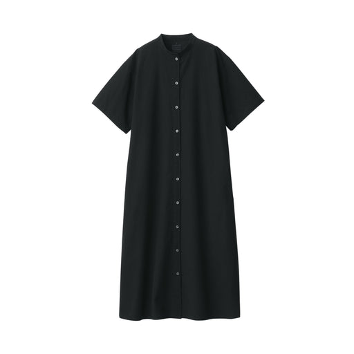 Women's Cool Touch Broadcloth Stand Collar Short Sleeve Dress Black MUJI