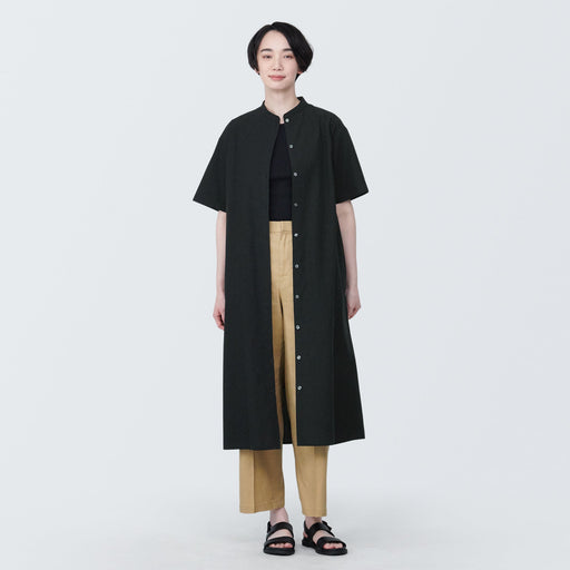 Women's Cool Touch Broadcloth Stand Collar Short Sleeve Dress MUJI