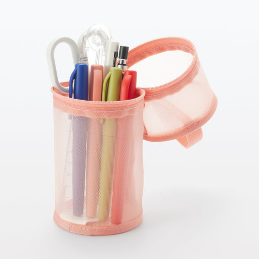 Nylon Mesh Vertical/Horizontal Pen Case Wide - Pink MUJI