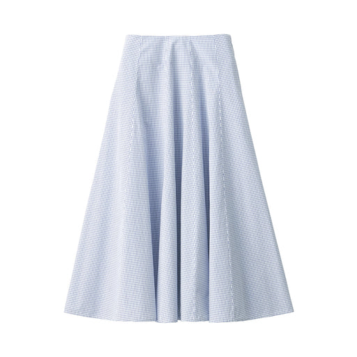 Women's Cool Touch Broadcloth Patterned Flared Skirt Blue Check MUJI