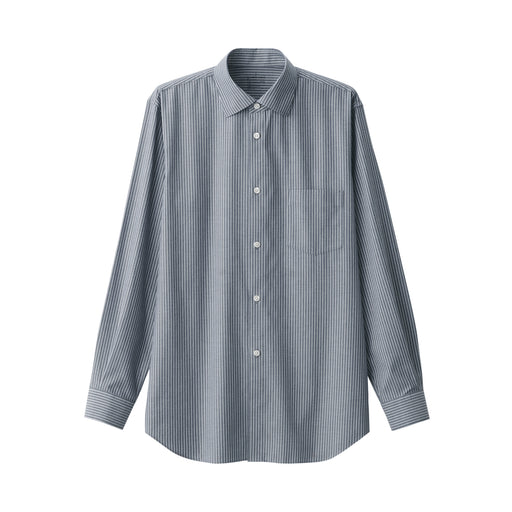 #WK38 Men's Non-Iron Semi Wide Collar Striped Shirt AC20X24A Dark Navy Stripe MUJI