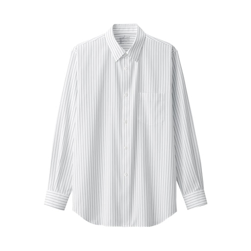 Men's Non-Iron Button Down Striped Shirt White Stripe MUJI