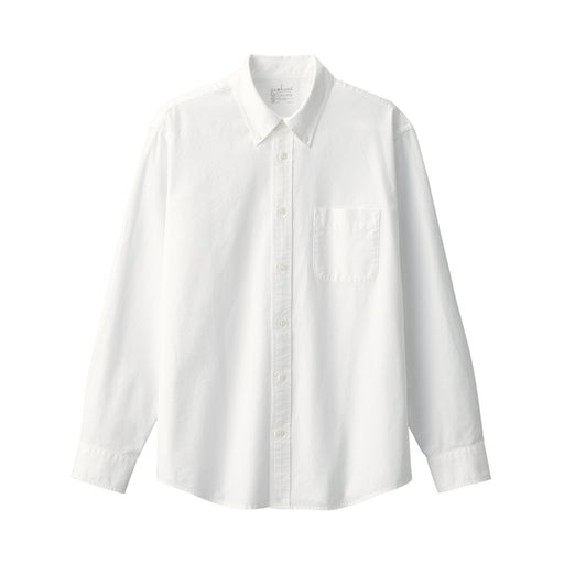 Men's Washed Oxford Button Down Long Sleeve Shirt White MUJI