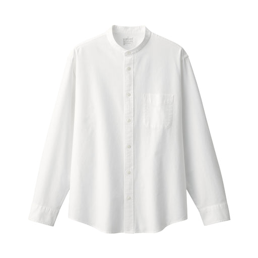 Men's Washed Oxford Stand Collar Long Sleeve Shirt White MUJI