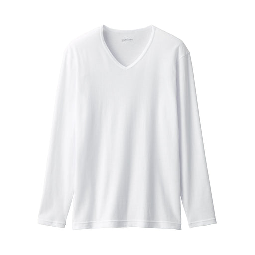 Men's Warm Cotton V-Neck Long Sleeve T-Shirt White MUJI