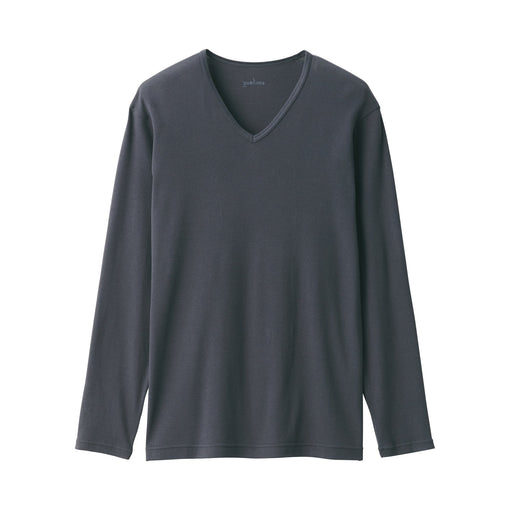 Men's Warm Cotton V-Neck Long Sleeve T-Shirt Dark Gray MUJI