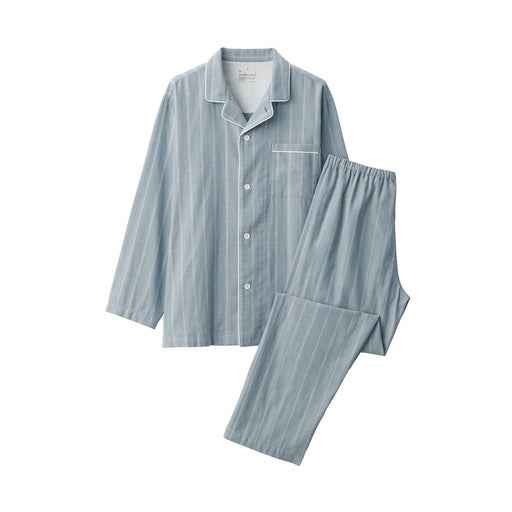 Men's Side Seamless Double Gauze Pajamas Blue Stripe MUJI