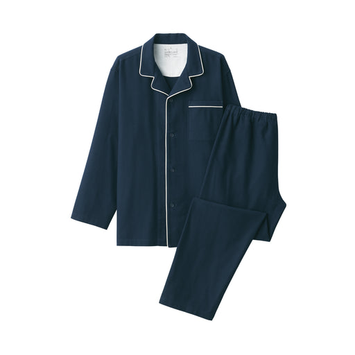 Men's Side Seamless Flannel Pajamas Dark Navy MUJI