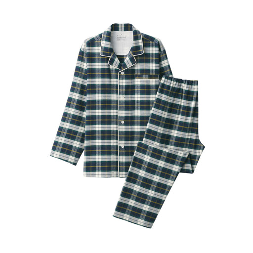 Men's Side Seamless Flannel Pajamas Dark Green Check MUJI