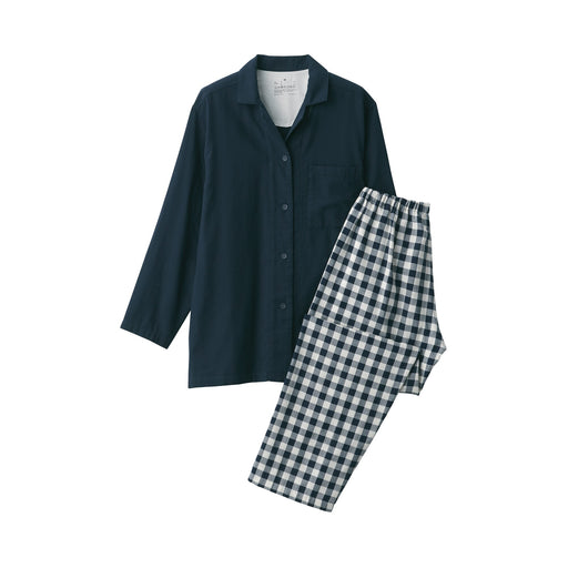 Women's Side Seamless Double Gauze Pajamas Dark Navy Check MUJI