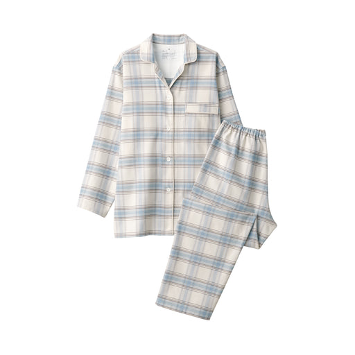 Women's Side Seamless Flannel Pajamas Light Blue Check MUJI