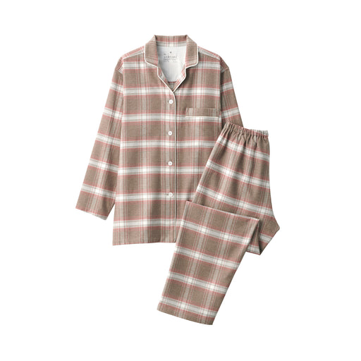 Women's Side Seamless Flannel Pajamas Brown Check MUJI