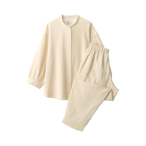 Women's Crinkle Gauze Stand Collar 3/4 Sleeve Pajamas Ivory MUJI