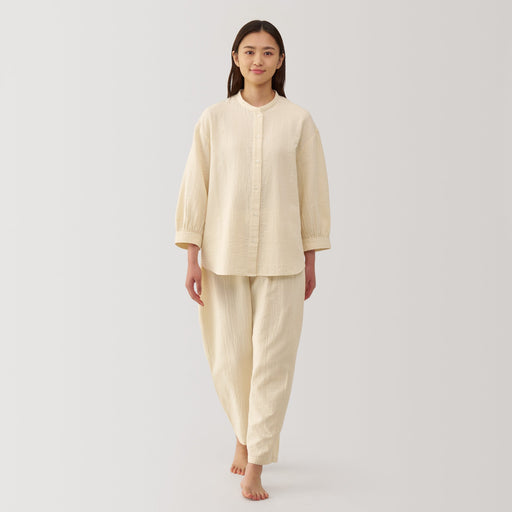 Women's Crinkle Gauze Stand Collar 3/4 Sleeve Pajamas MUJI