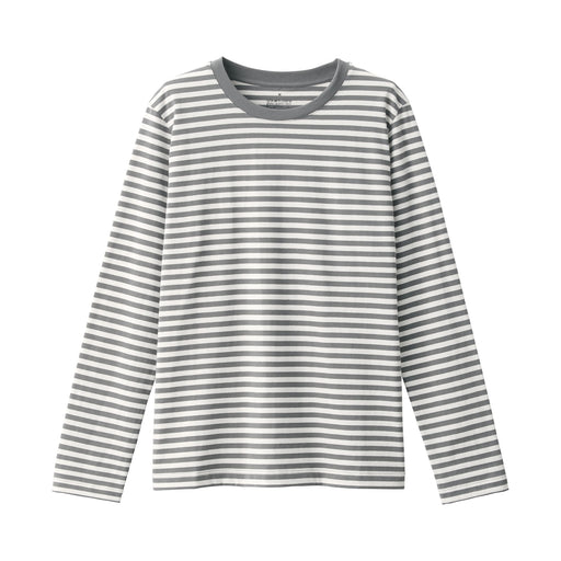 Women's Jersey Crew Neck Long Sleeve Striped T-Shirt Medium Grey Stripe MUJI