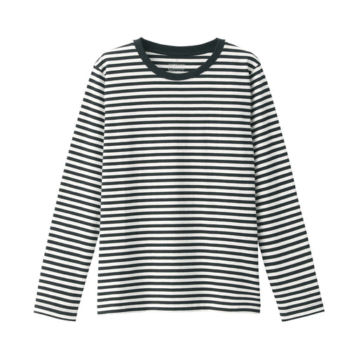 Women's Jersey Crew Neck Long Sleeve Striped T-Shirt Black Stripe MUJI