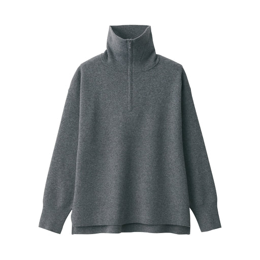 Women's Washable Milano Ribbed Half Zip Sweater Dark Gray MUJI