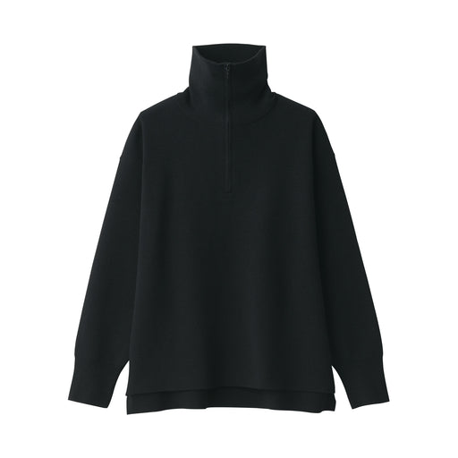 Women's Washable Milano Ribbed Half Zip Sweater Black MUJI