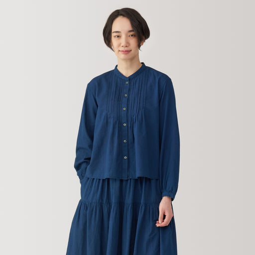 Women's Cotton Voile Indigo Long Sleeve Blouse MUJI