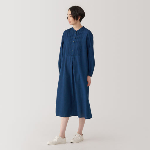 Women's Cotton Voile Indigo Long Sleeve Dress MUJI